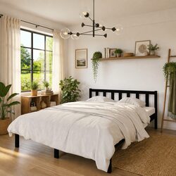 Black Solid Pinewood Bed Frame 135x190 cm