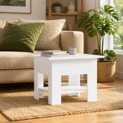 White Coffee Table with Storage Shelf and Modern Aesthetic