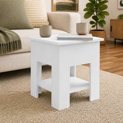 White Engineered Wood Coffee Table with Shelf 40x40x42cm