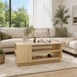 Engineered Wood Coffee Table with Storage Shelves