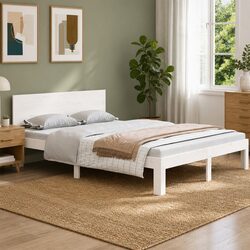 Solid Pine Wood Bed Frame White 150x200cm Slatted Base