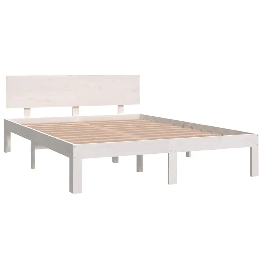 Wooden Bed Frame White 150x200cm Solid Pine Wood Slatted Base Modern