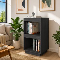 Book Cabinet in Grey Solid Pinewood with Open Shelving
