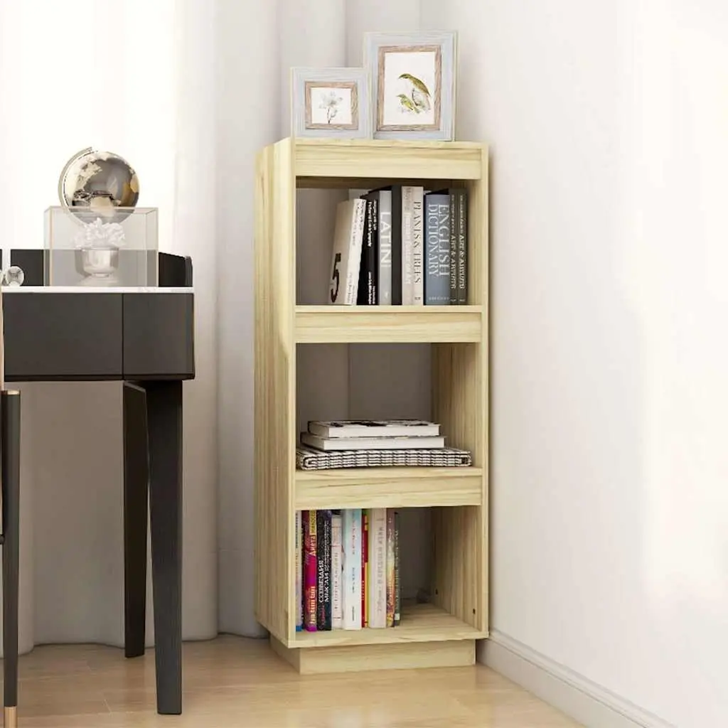 Solid Pinewood Bookshelf Room Divider Storage Organiser 40x35x103cm Brown