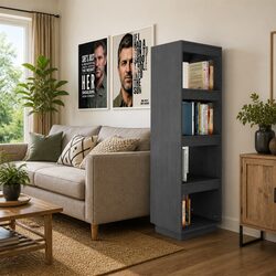 Functional Grey Wooden Book Cabinet with Shelves