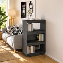Room Divider Book Cabinet Grey 60x35x103 cm Solid Pinewood