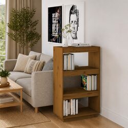 Wooden Book Cabinet Room Divider in Honey Brown