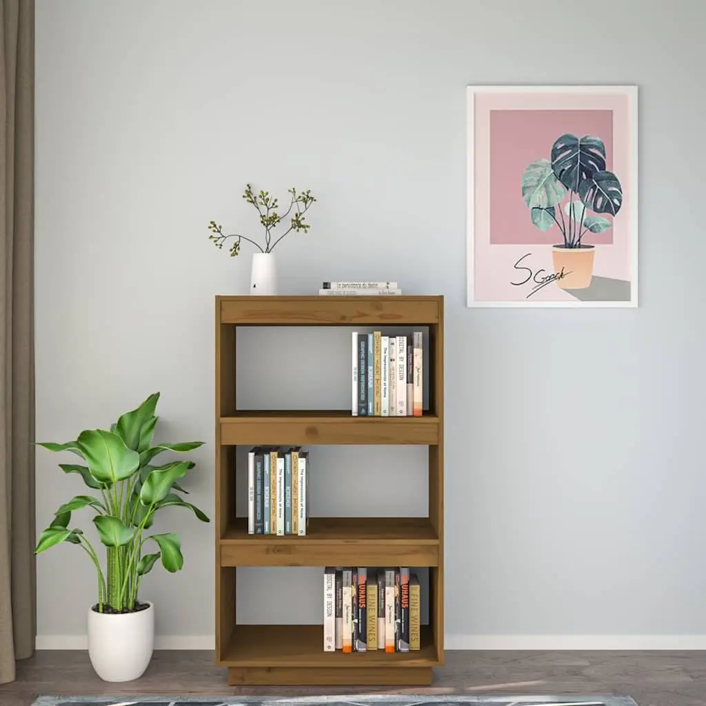 Book Cabinet Room Divider Honey Brown Wooden Shelving Storage Organization