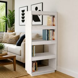 White Solid Pinewood Book Cabinet Room Divider 60x35x135 cm
