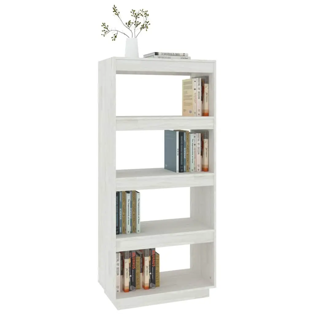 Book Cabinet Room Divider Open Shelf Solid Pinewood 60x35x135 cm White
