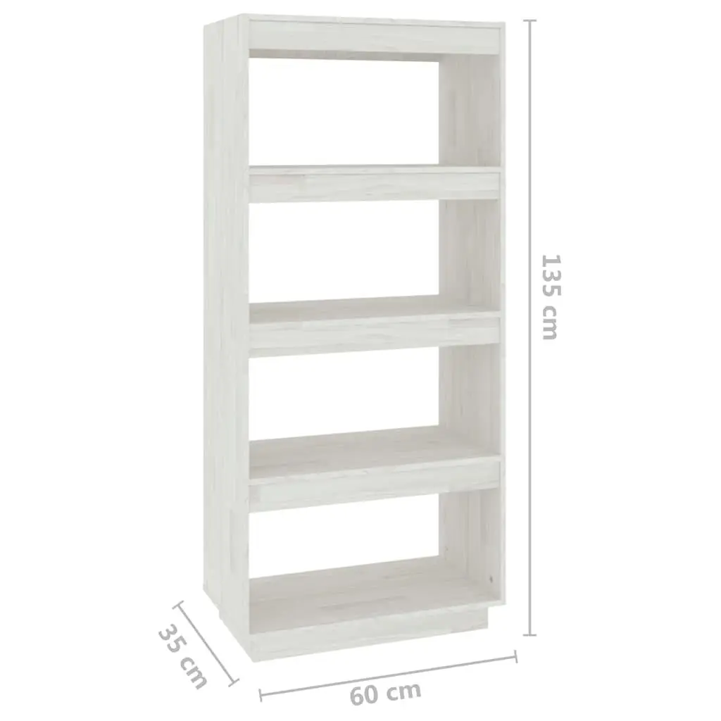 Book Cabinet Room Divider Open Shelf Solid Pinewood 60x35x135 cm White