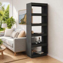 Grey Solid Pinewood Book Cabinet 60x35x167cm