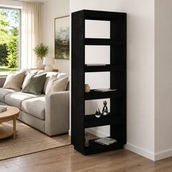 Black Pinewood Book Cabinet and Room Divider