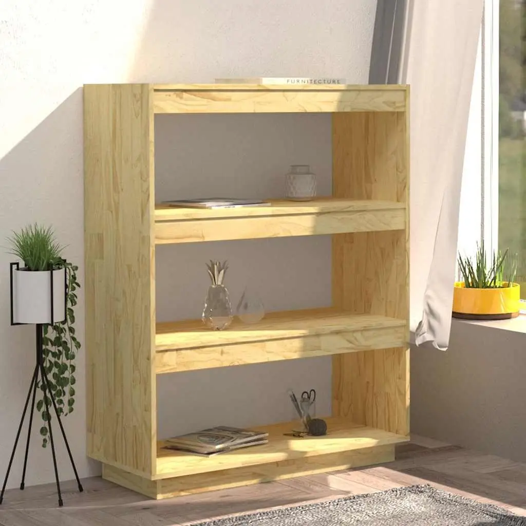 Solid Pinewood Bookcase Room Divider Storage Cabinet 80W x 35D x 103H cm Brown