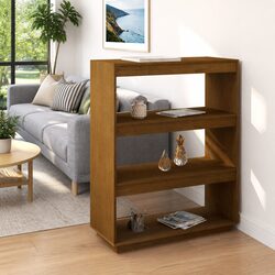 Solid Pinewood Book Cabinet Room Divider Honey Brown 80x35x103cm