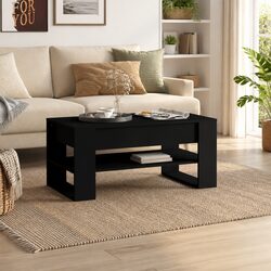 Black Coffee Table with Built-In Storage Shelf 102x55x45cm