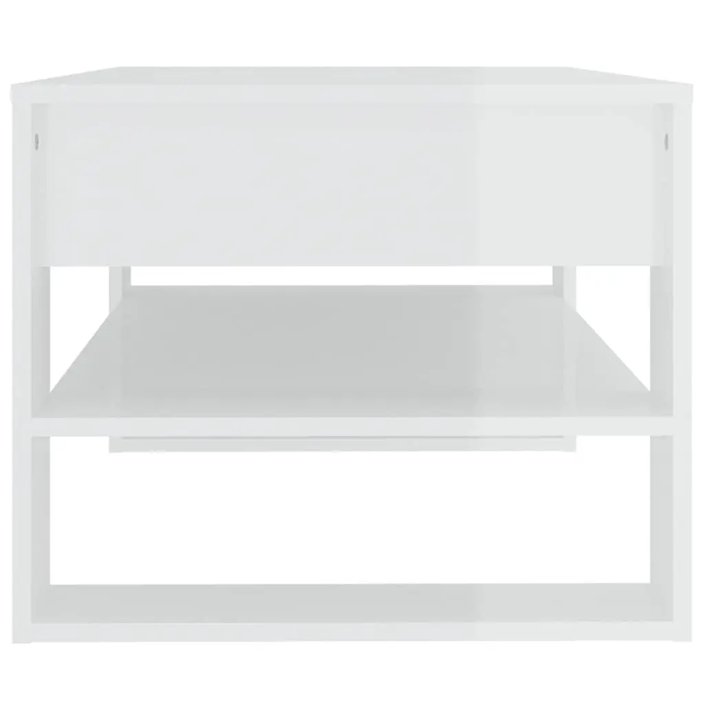 Coffee Table with Storage Shelf High Gloss White 102L x 55W x 45H cm