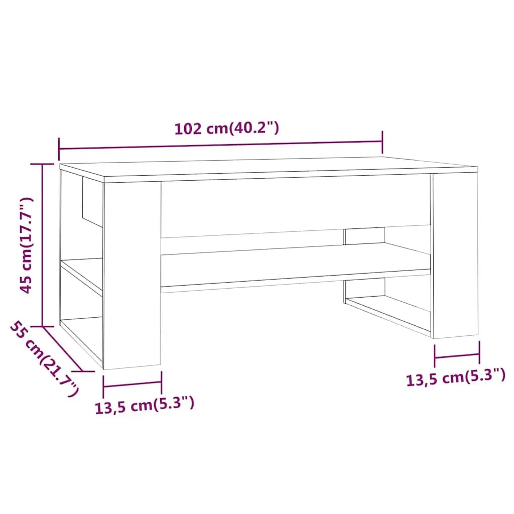 Coffee Table with Storage Shelf High Gloss White 102L x 55W x 45H cm