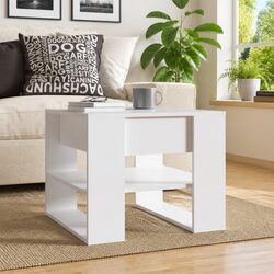 White Engineered Wood Coffee Table with Storage Shelf