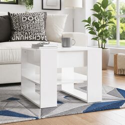 Coffee Table with Storage Shelf in High Gloss White