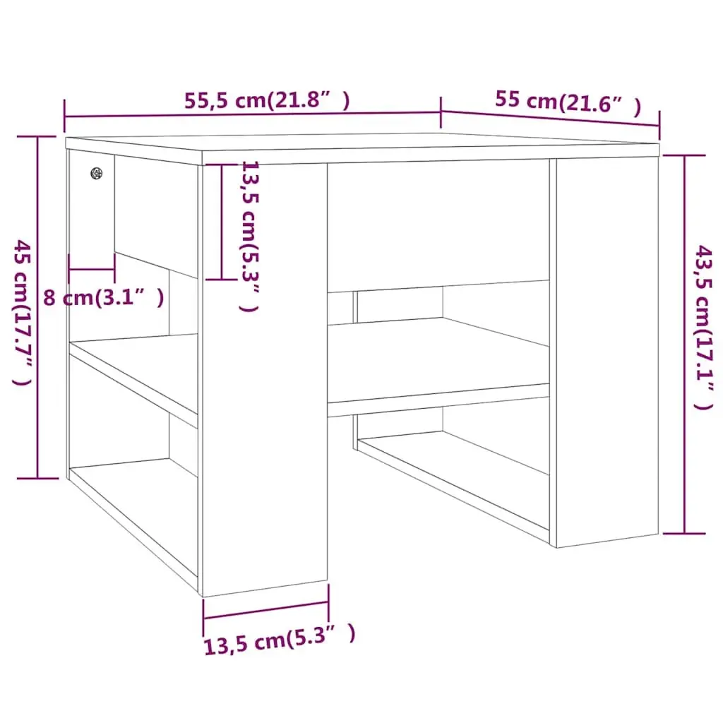 Coffee Table High Gloss White Storage Shelf Living Room Accent Furniture 55.5 x 55 x 45 cm