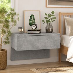 Floating Bedside Cabinet Grey Wall-mounted Storage Unit