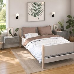 2 pcs Grey Wall-mounted Bedside Cabinets in Engineered Wood