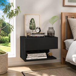 Black Wall-mounted Bedside Cabinet with Storage Features