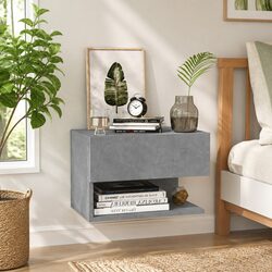 Grey Wall-Mounted Bedside Cabinet with Engineered Wood Design