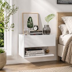 Wall-Mounted High Gloss White Bedside Cabinet