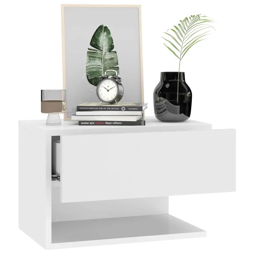Wall-mounted Bedside Cabinet Space-saving High Gloss White Floating Storage Unit
