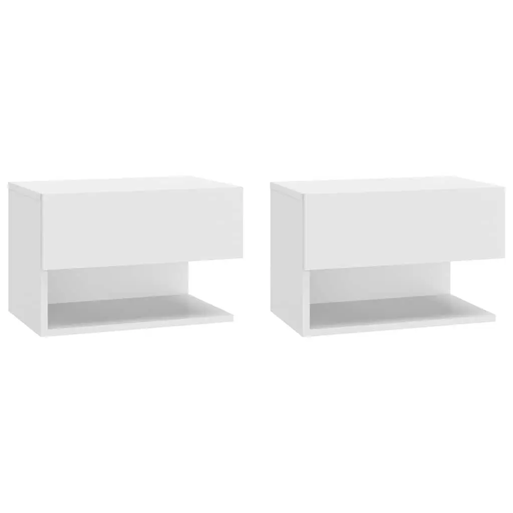 Wall-mounted Bedside Cabinets 2 pcs High Gloss White Floating Storage Unit