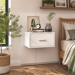 Floating White Bedside Cabinet with Drawer Storage