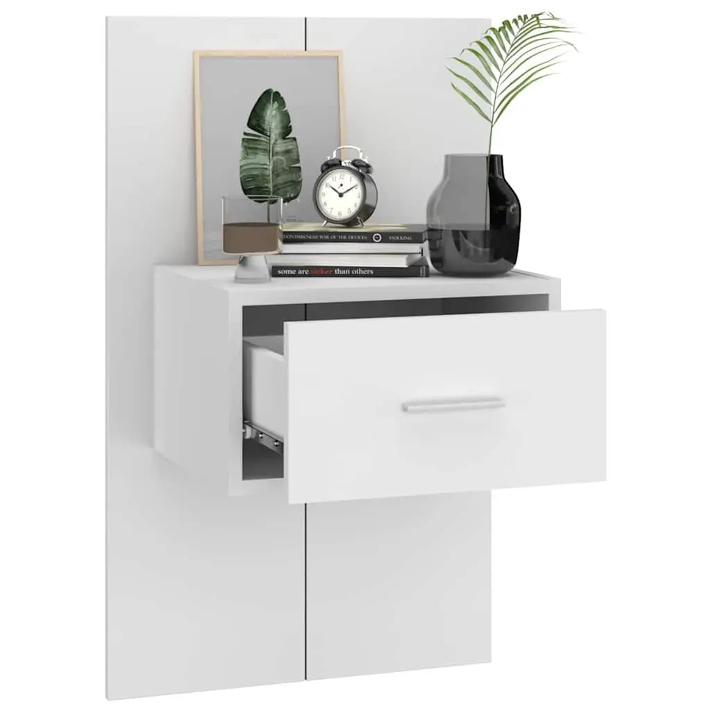 Wall-mounted Bedside Cabinet Space-saving Storage Unit High Gloss White