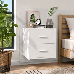 Wall-Mounted Bedside Cabinet in White with Drawer