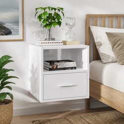 Wall-Mounted Bedside Cabinet in White High Gloss