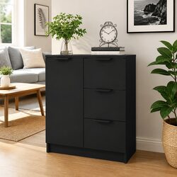 Engineered Wood Black Sideboard with Flexible Assembly