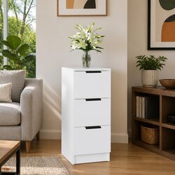 Compact White Storage Cabinet 30x30x70 cm with 3 Drawers
