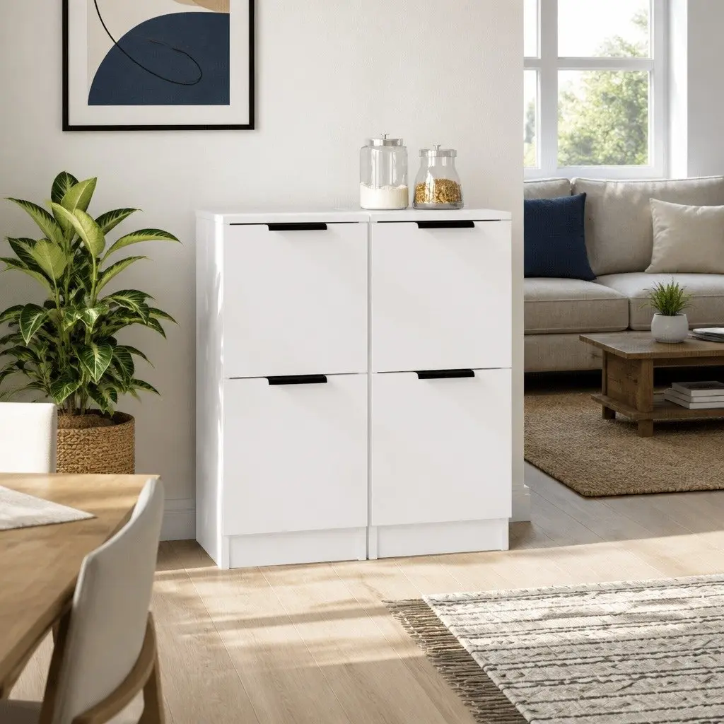 Sideboard Cabinet 2 pcs White 30x30x70 cm Storage Furniture Living Room Bedroom