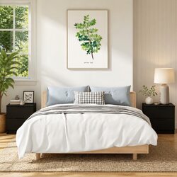Black Engineered Wood 2-Drawer Nightstand
