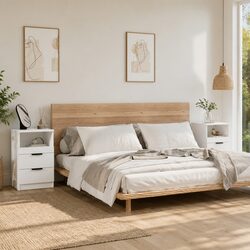 White Engineered Wood Nightstands with 2 Drawers Each