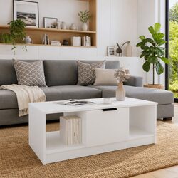 White Engineered Wood Coffee Table with Storage Compartments