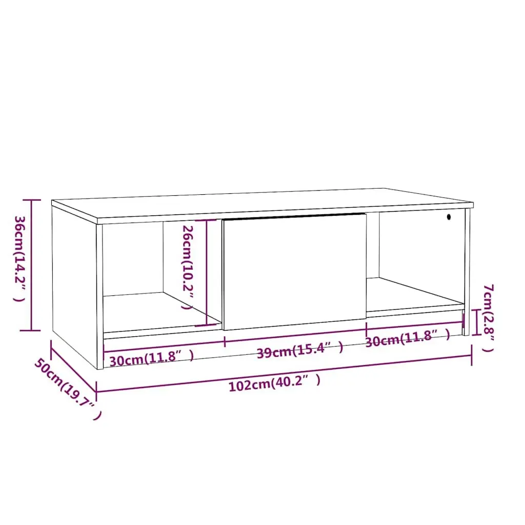 Coffee Table with Three Storage Compartments High Gloss White 102L x 50W x 36H cm Engineered Wood