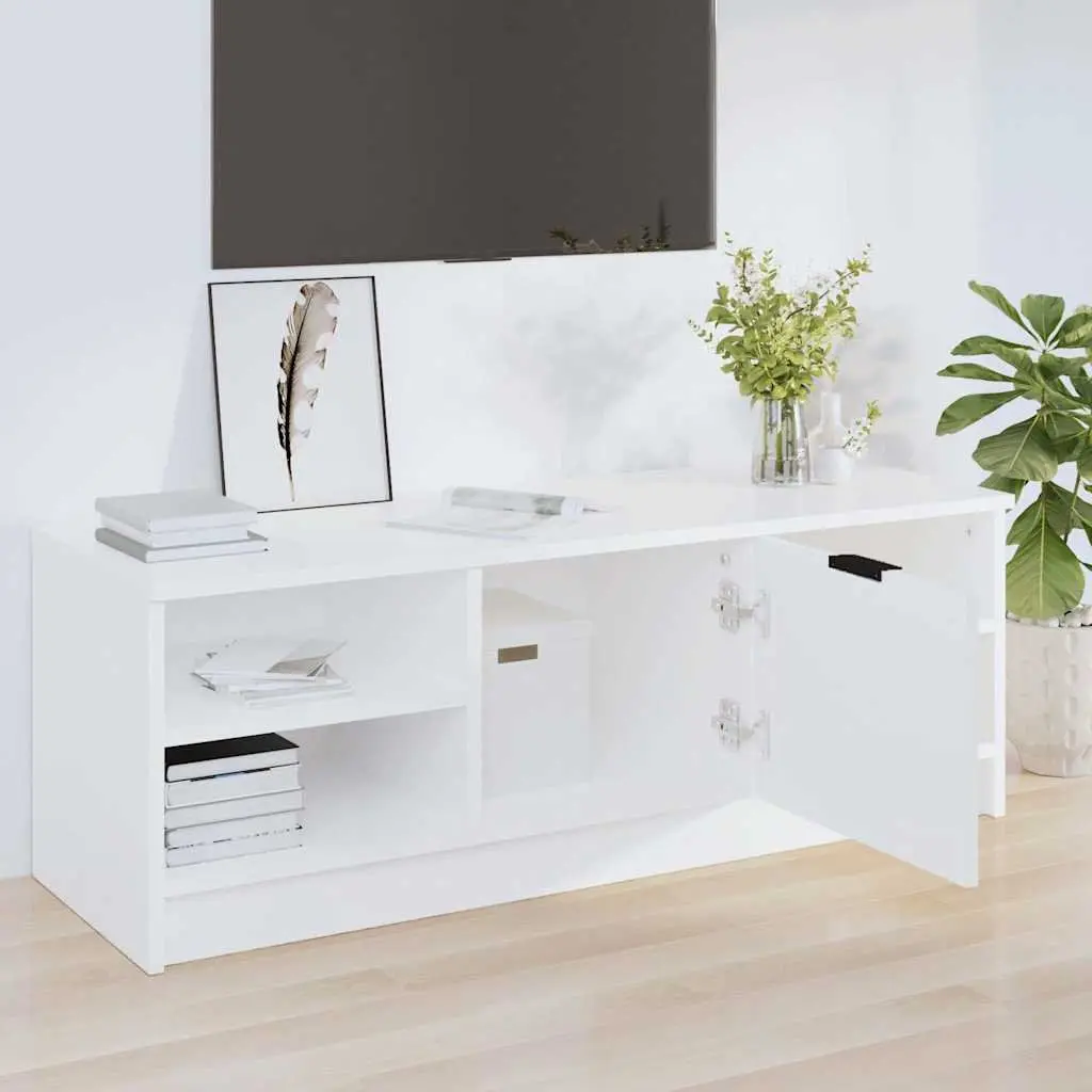 TV Cabinet Engineered Wood Storage Unit Organiser White 102 x 35.5 x 36.5 cm