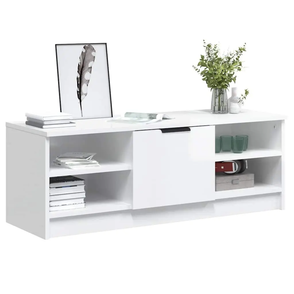 TV Cabinet High Gloss White Engineered Wood Storage Unit