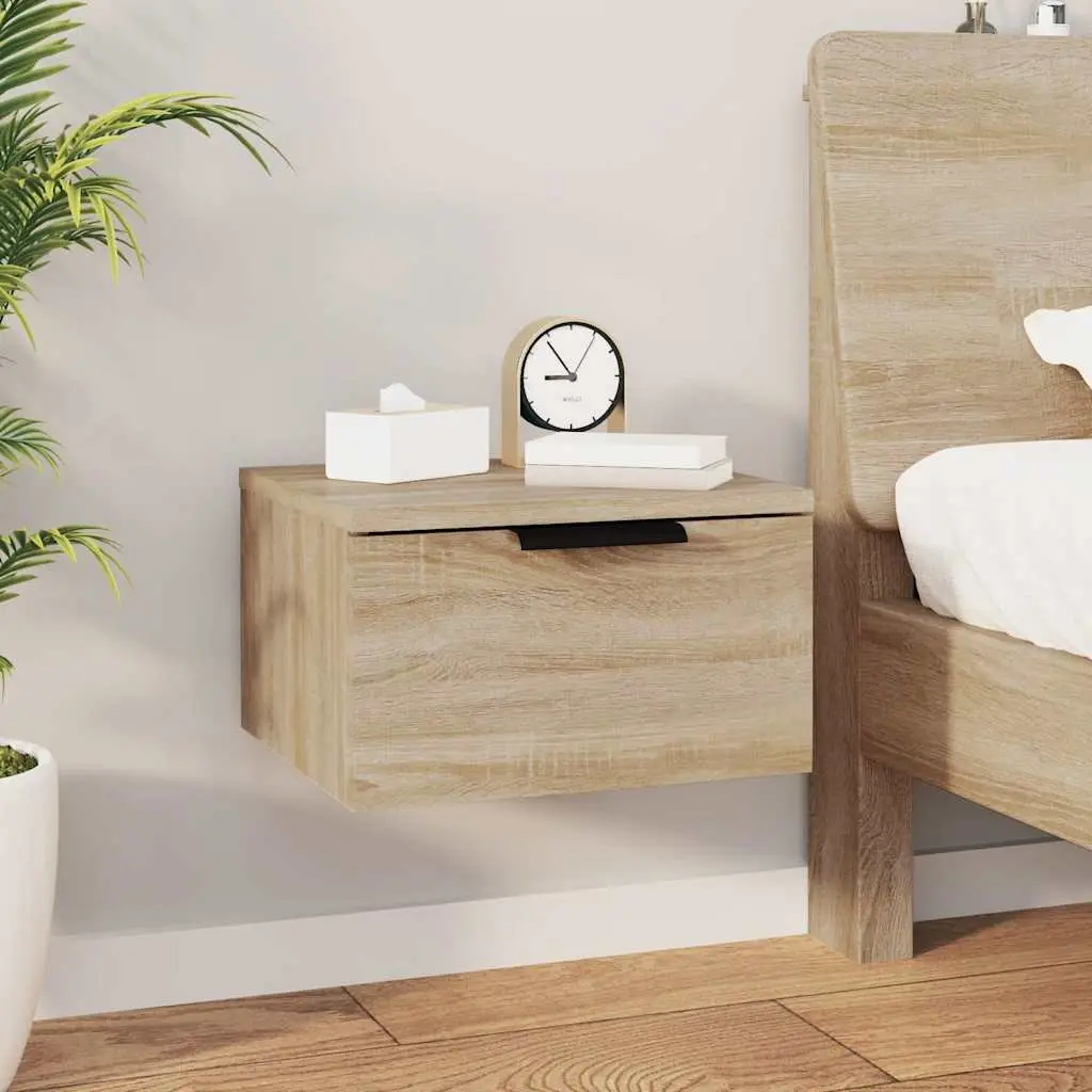 Floating Storage Organiser Wall-Mounted Bedside Cabinet Engineered Wood 34x30x20cm Brown