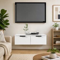 Floating White Wall Cabinet with Engineered Wood