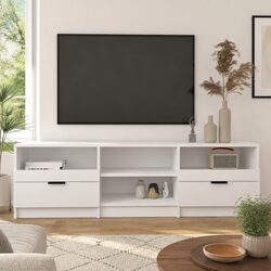 Engineered Wood White TV Cabinet with Media Storage