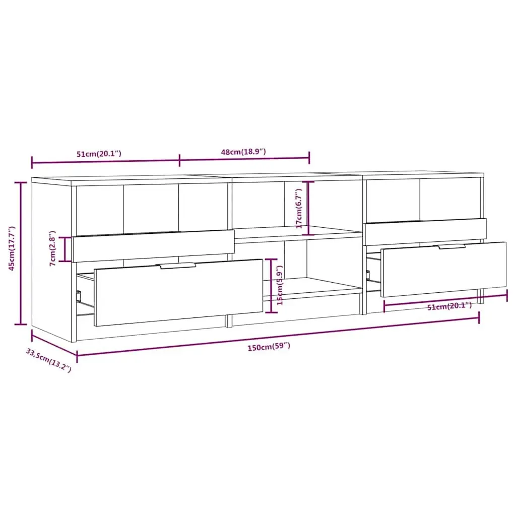 TV Cabinet Engineered Wood Ample Storage White 150 x 33.5 x 45 cm