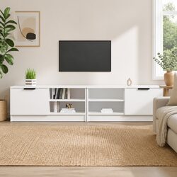 White Engineered Wood TV Cabinet with Storage Space